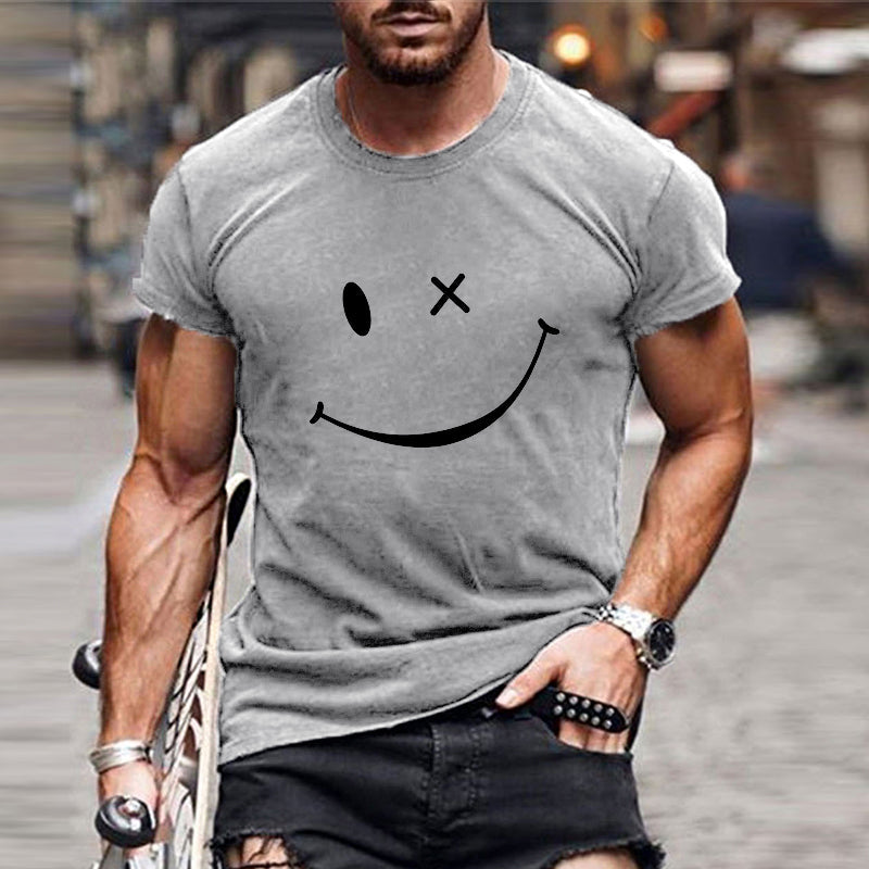 Men's Vintage Smiley Print Round Neck Short Sleeve T-Shirt