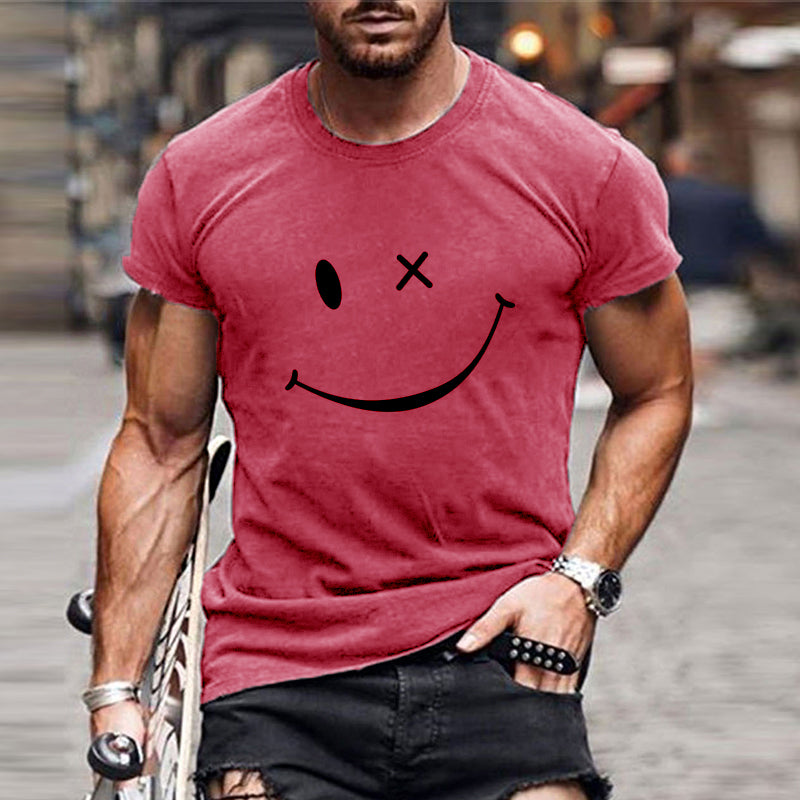 Men's Vintage Smiley Print Round Neck Short Sleeve T-Shirt