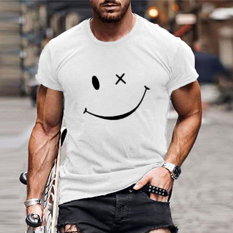 Men's Vintage Smiley Print Round Neck Short Sleeve T-Shirt