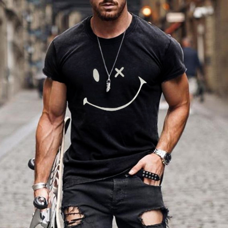 Men's Vintage Smiley Print Round Neck Short Sleeve T-Shirt