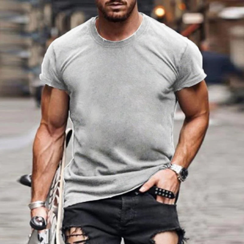 Men's Casual Solid Color Tight Short Sleeve T-Shirt