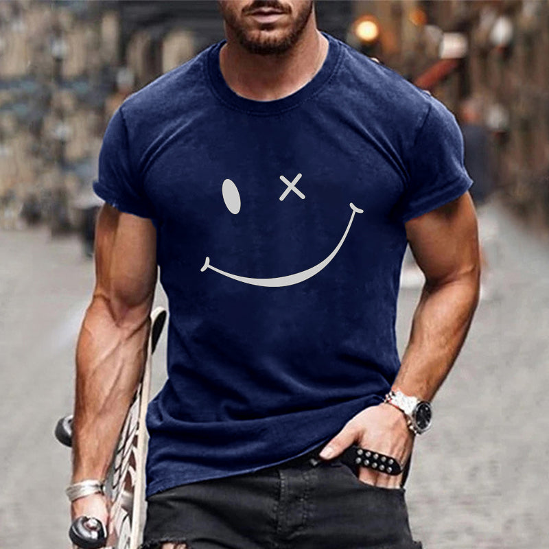 Men's Vintage Smiley Print Round Neck Short Sleeve T-Shirt