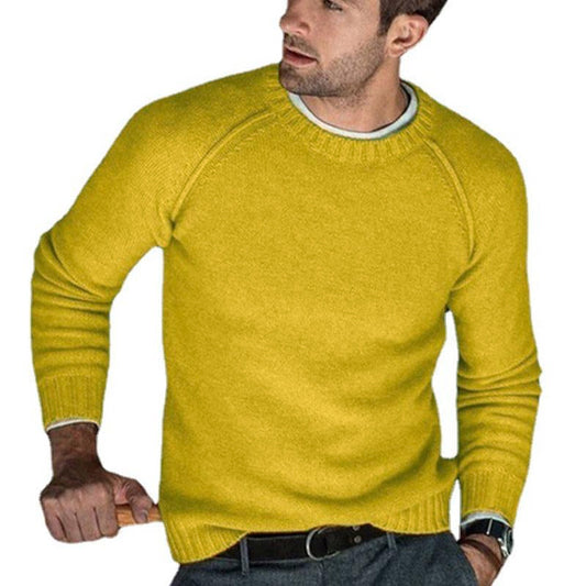 Men's Solid Color Crew Neck Knit Pullover Sweater