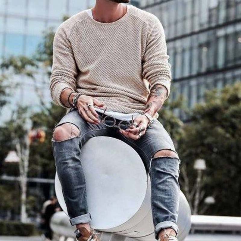 Brad - Casual Round Neck Long Sleeve Knit Sweater