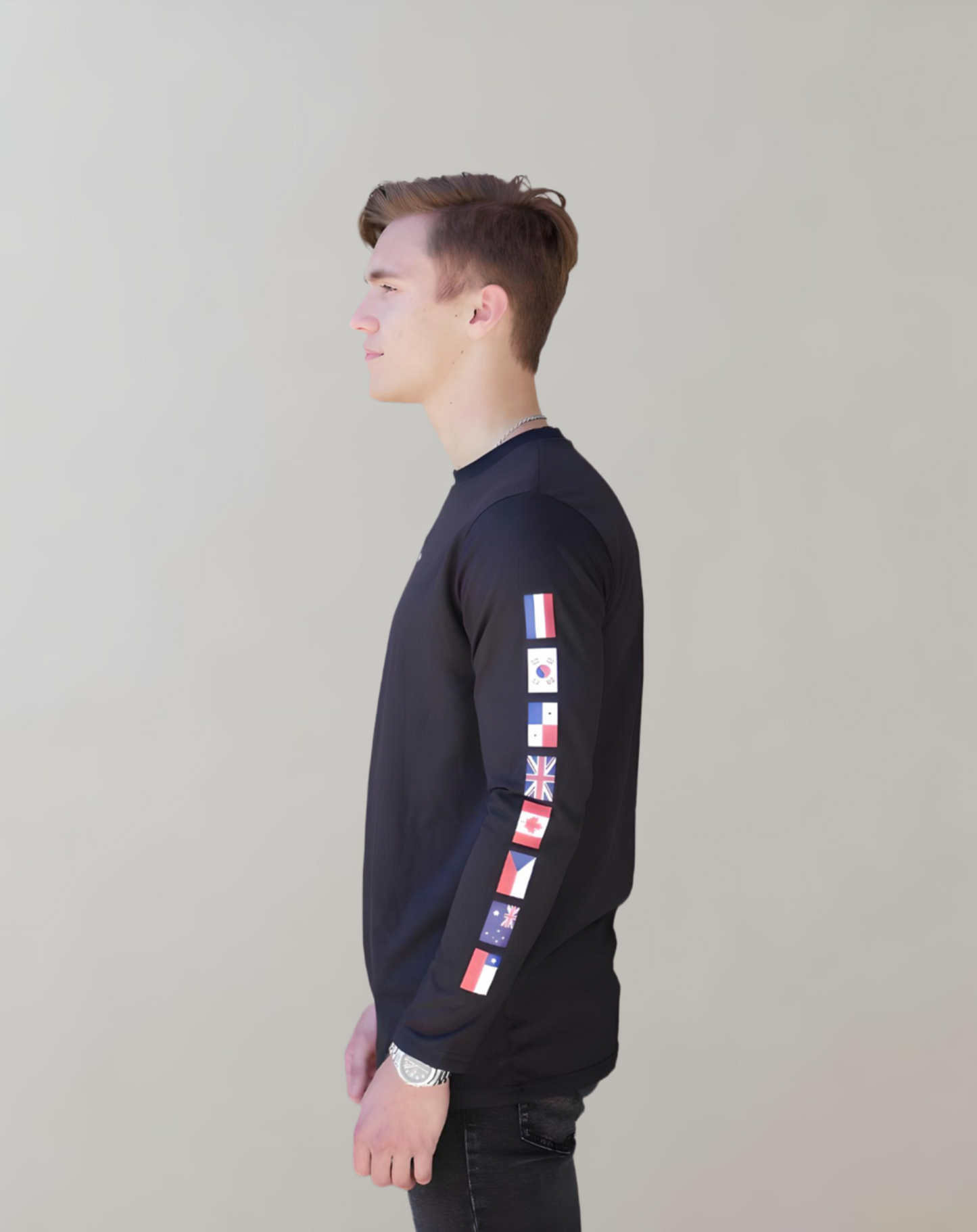 Andy - Long sleeve Flag design in Black