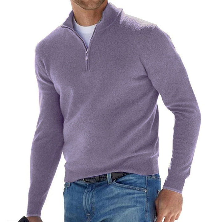 Men's Solid Color Zip Pullover Sweater