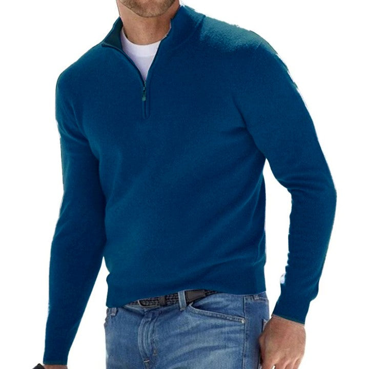 Men's Solid Color Zip Pullover Sweater