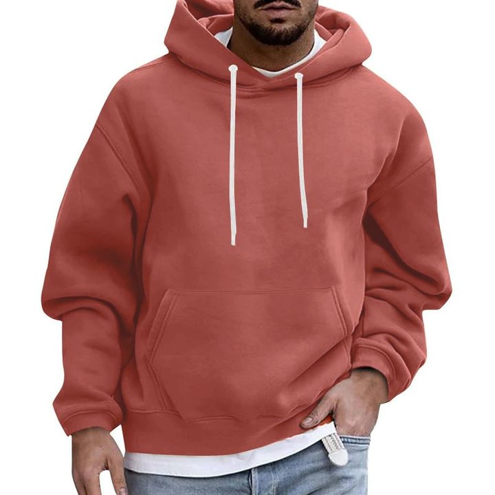 Men's Solid Color Loose Casual Fleece Pocket Hoodie