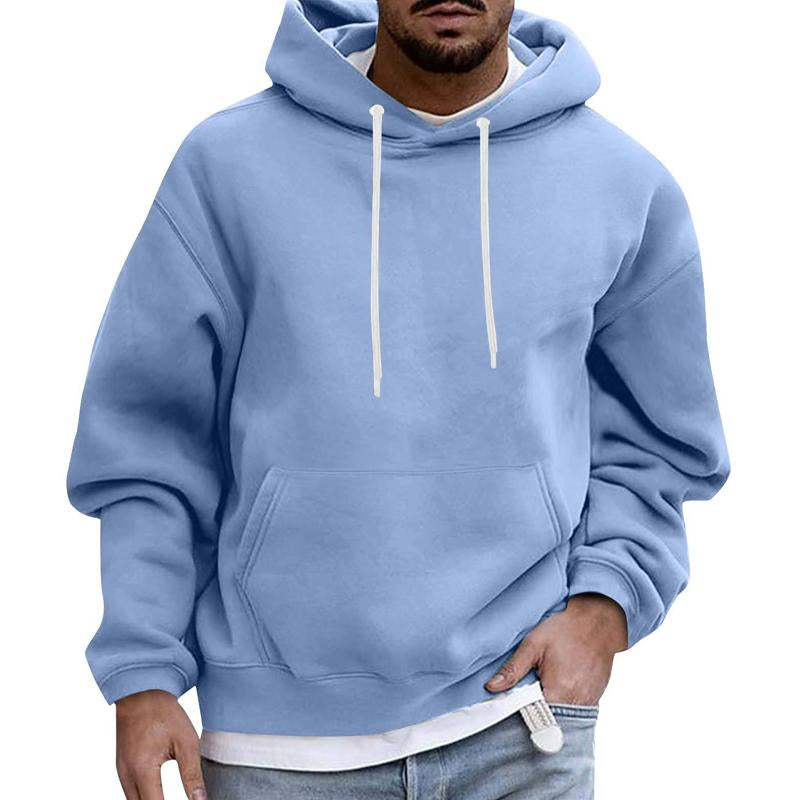 Men's Solid Color Loose Casual Fleece Pocket Hoodie