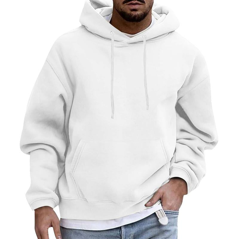 Men's Solid Color Loose Casual Fleece Pocket Hoodie