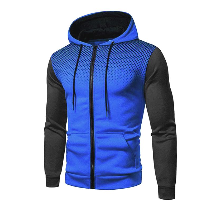 Men's Casual Contrast Patchwork Zipper Long-Sleeve Hoodie