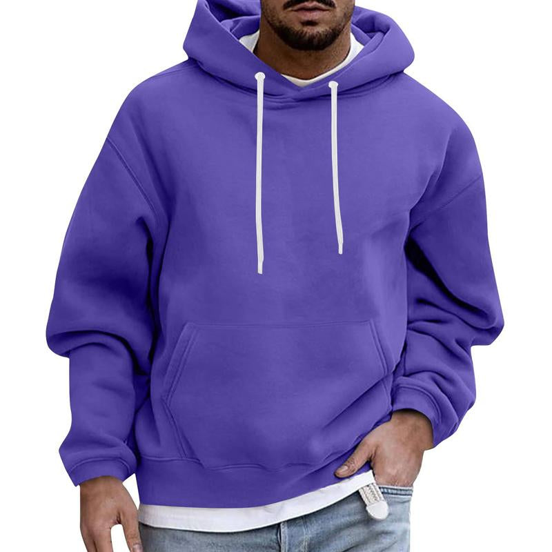 Men's Solid Color Loose Casual Fleece Pocket Hoodie