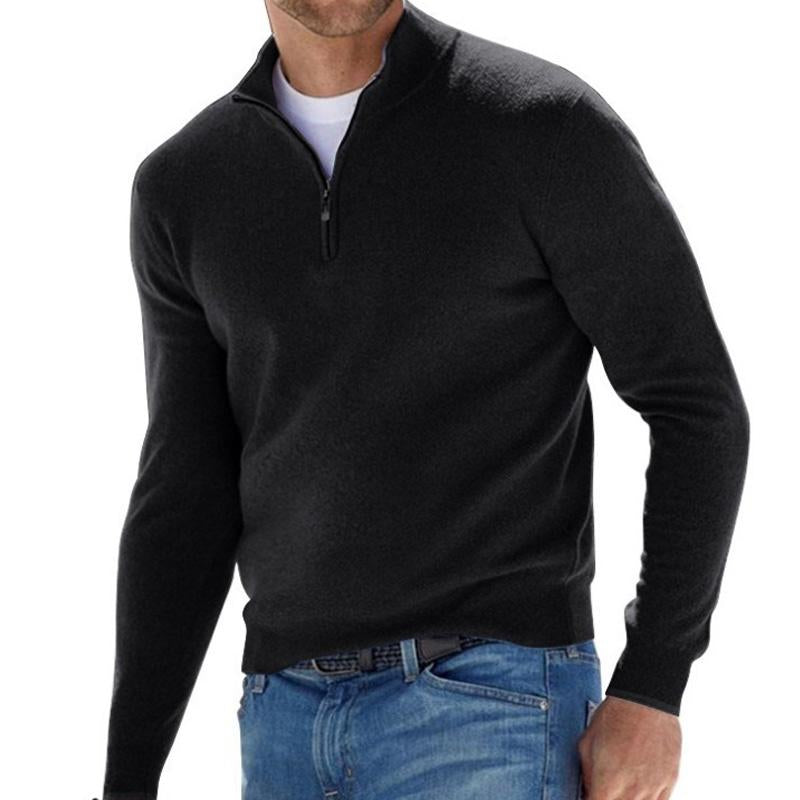 Men's Solid Color Zip Pullover Sweater