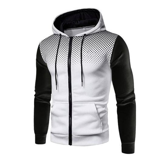 Men's Casual Contrast Patchwork Zipper Long-Sleeve Hoodie