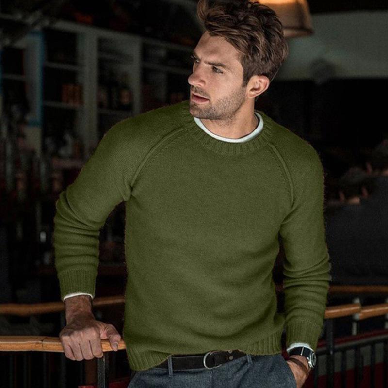 Men's Solid Color Crew Neck Knit Pullover Sweater