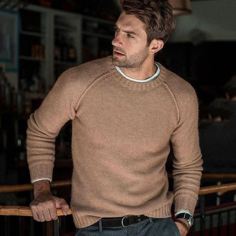 Men's Solid Color Crew Neck Knit Pullover Sweater