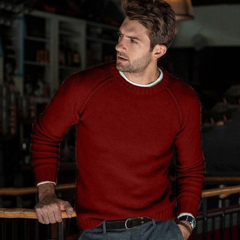 Men's Solid Color Crew Neck Knit Pullover Sweater