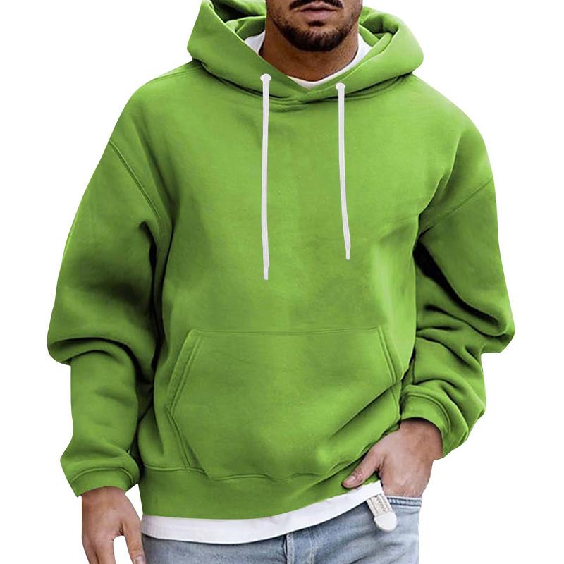 Men's Solid Color Loose Casual Fleece Pocket Hoodie