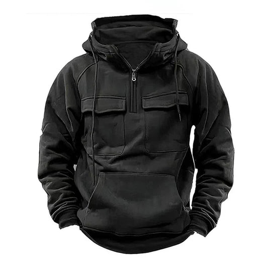 Men's Vintage Thickened Warm Multi-pocket Loose Long Sleeve Hoodie