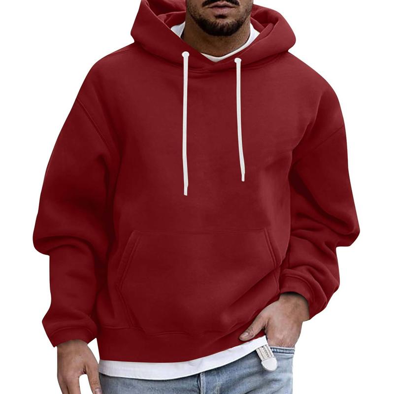 Men's Solid Color Loose Casual Fleece Pocket Hoodie