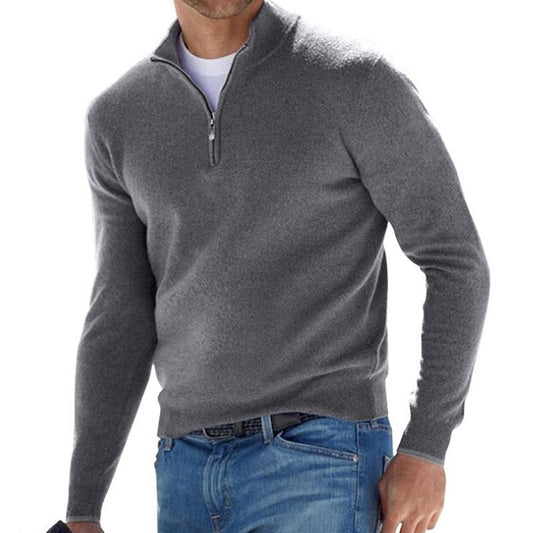 Men's Solid Color Zip Pullover Sweater