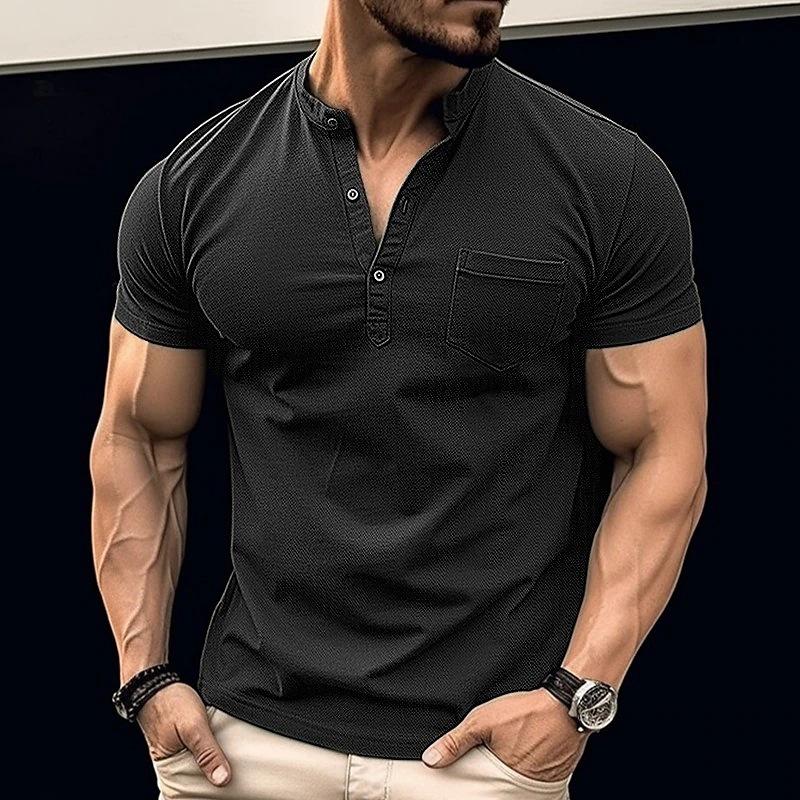 Jimmy - Casual Collar Short Sleeve Henley T-Shirt