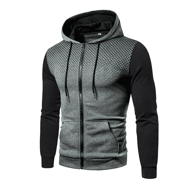 Men's Casual Contrast Patchwork Zipper Long-Sleeve Hoodie