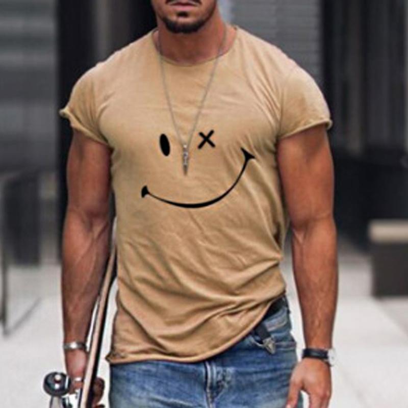 Men's Vintage Smiley Print Round Neck Short Sleeve T-Shirt