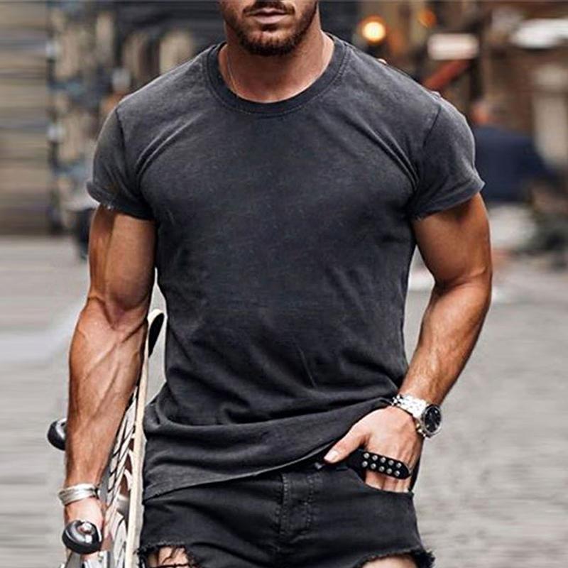 Men's Casual Solid Color Tight Short Sleeve T-Shirt