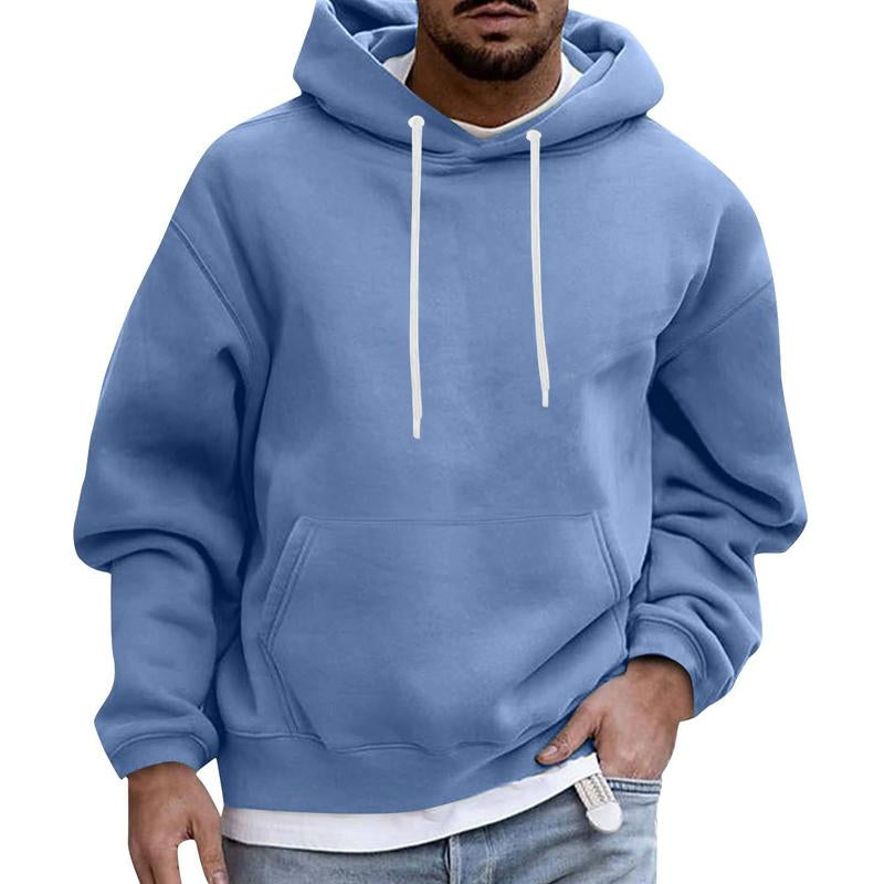 Men's Solid Color Loose Casual Fleece Pocket Hoodie