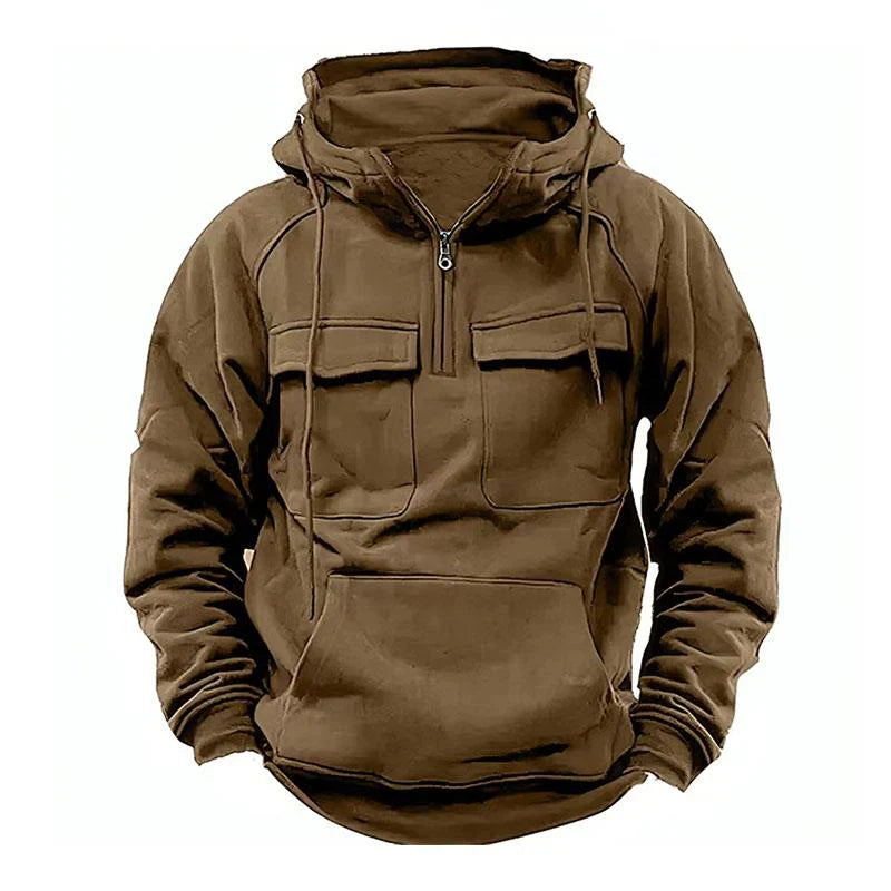 Men's Vintage Thickened Warm Multi-pocket Loose Long Sleeve Hoodie