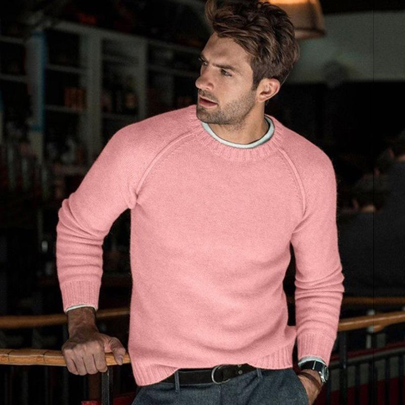 Men's Solid Color Crew Neck Knit Pullover Sweater