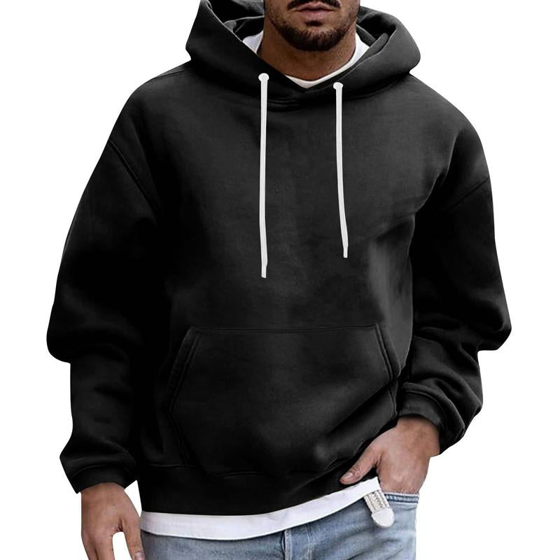 Men's Solid Color Loose Casual Fleece Pocket Hoodie