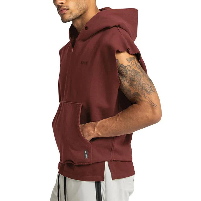 Men's Solid Loose Sleeveless Fitness Sports Hoodie