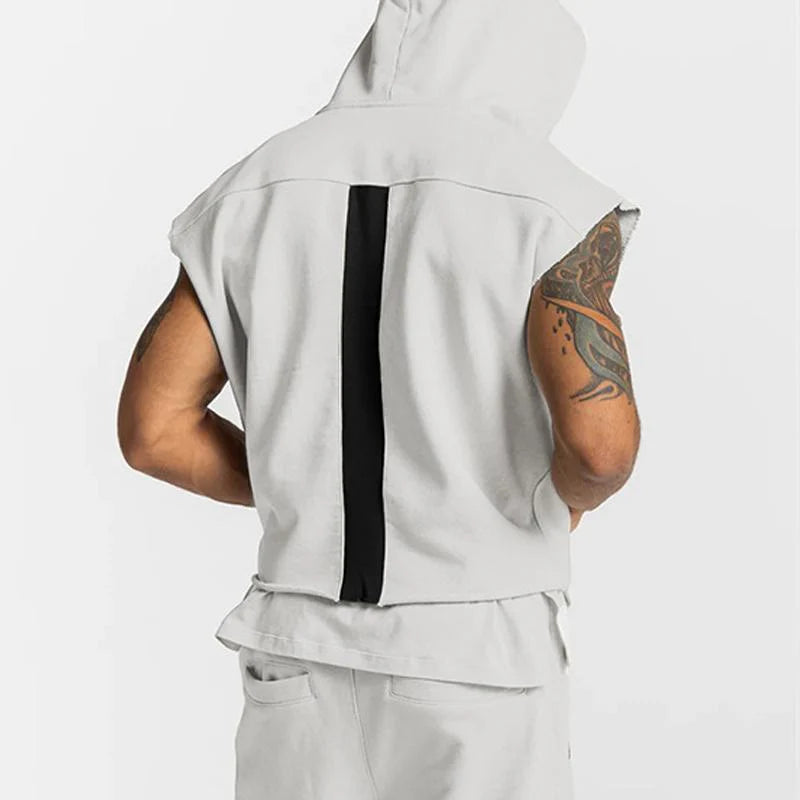 Men's Solid Loose Sleeveless Fitness Sports Hoodie