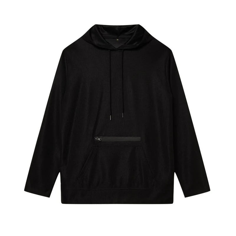 Men's Solid Waffle Zip Decor Long Sleeve Hoodie