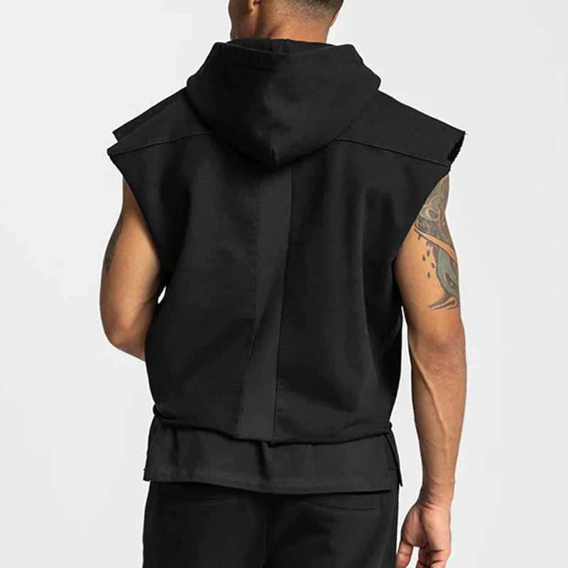 Men's Solid Loose Sleeveless Fitness Sports Hoodie