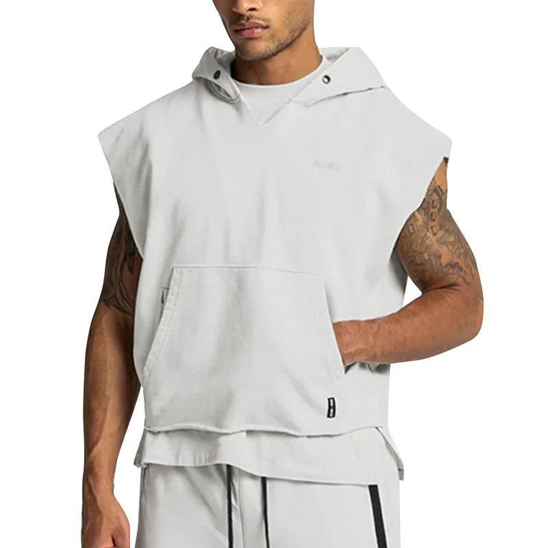 Men's Solid Loose Sleeveless Fitness Sports Hoodie