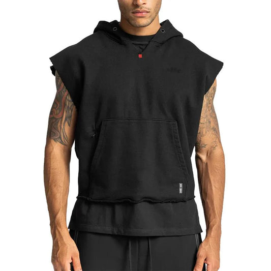 Men's Solid Loose Sleeveless Fitness Sports Hoodie