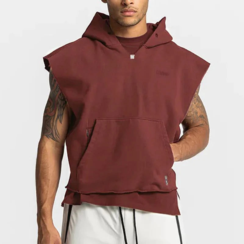 Men's Solid Loose Sleeveless Fitness Sports Hoodie